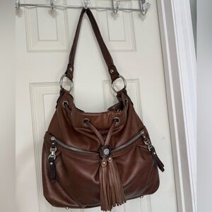 B. Makowsky Brown Leather Slouchy Hobo Shoulder Bag